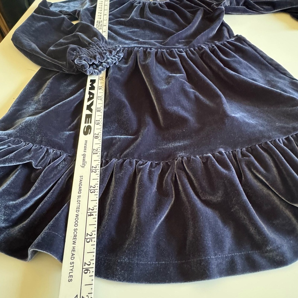 Crewcuts Velvet Tiered Party Dress Kids Size S Long Sleeve Ruffle Slate Blue - Picture 10 of 12